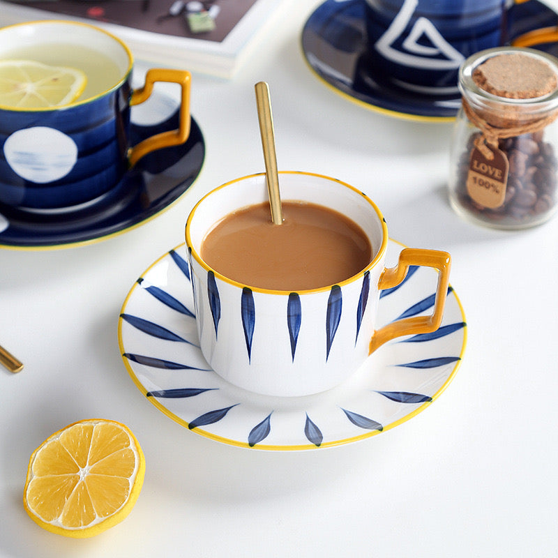 Coffee Cup Set with Saucer 8 Oz - Set of 4