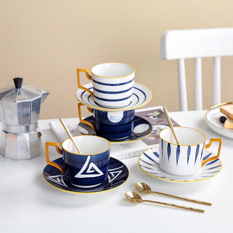 Coffee Cup Set with Saucer 8 Oz - Set of 4
