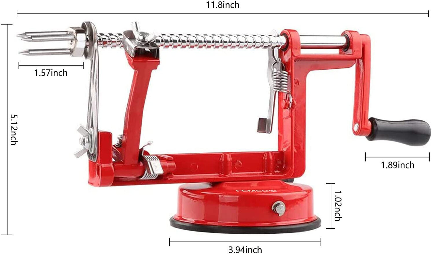 Apple Peeler Slicer Corer with Stainless Steel Blades and Suction Base Red