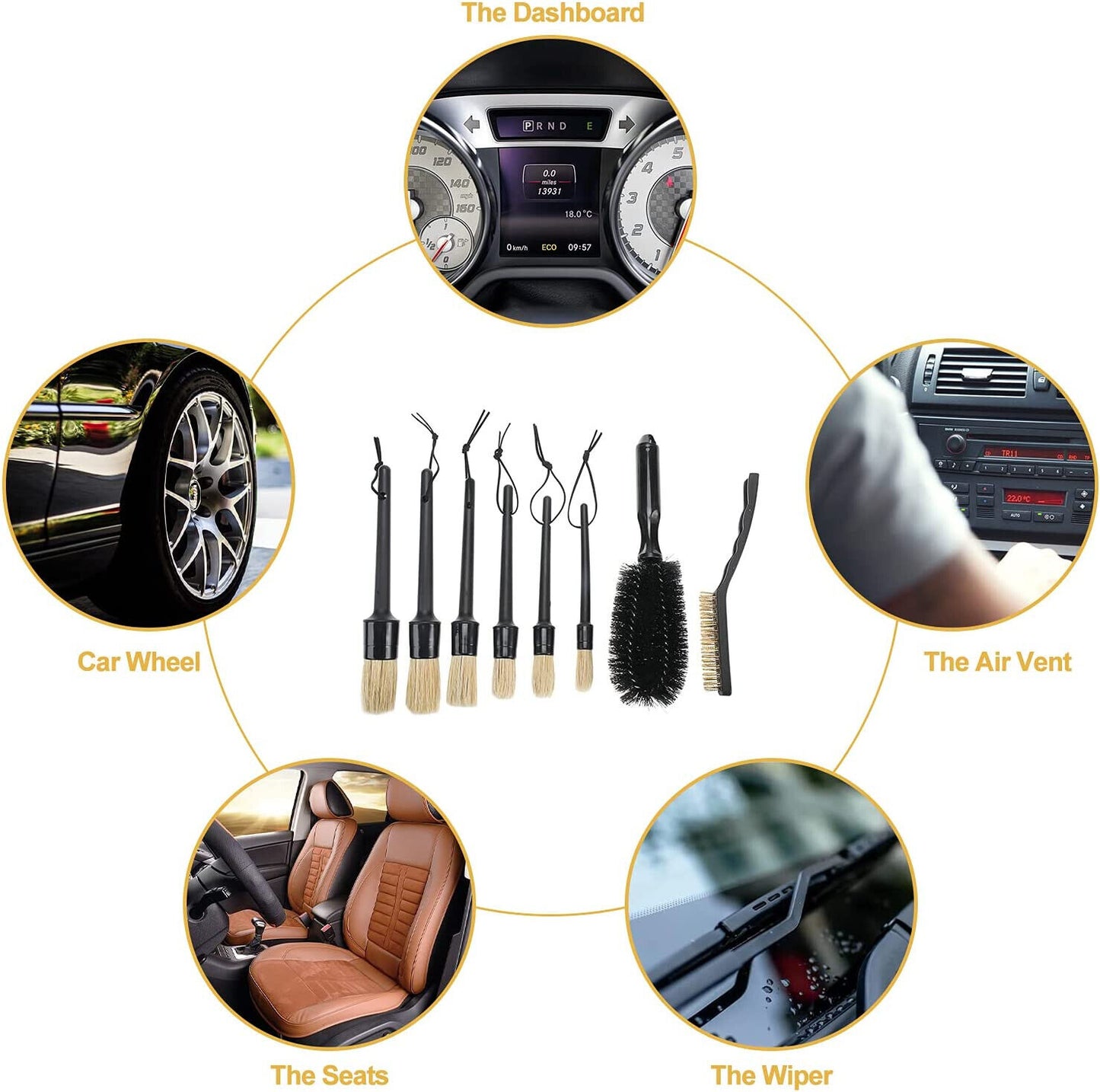 6 Pack Detailing Brush Set, Auto Detail Brushes Kit for Cleaning Car