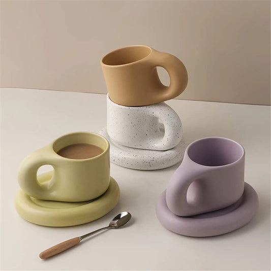 Big-ear Rounded Coffee Mug with Plate