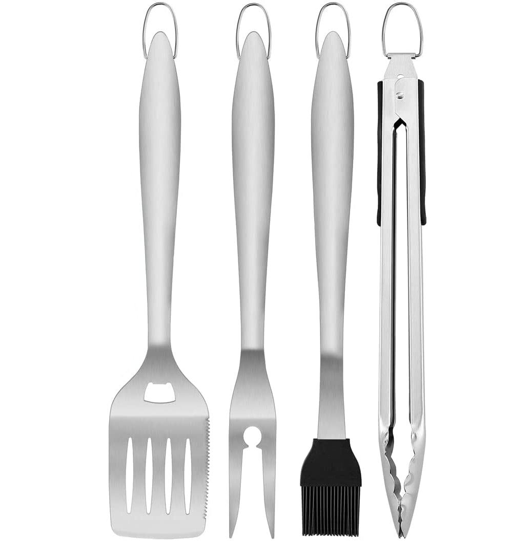 BBQ Tool Set 4pc Grill Accessories with Spatula, Fork, Brush & BBQ Tongs