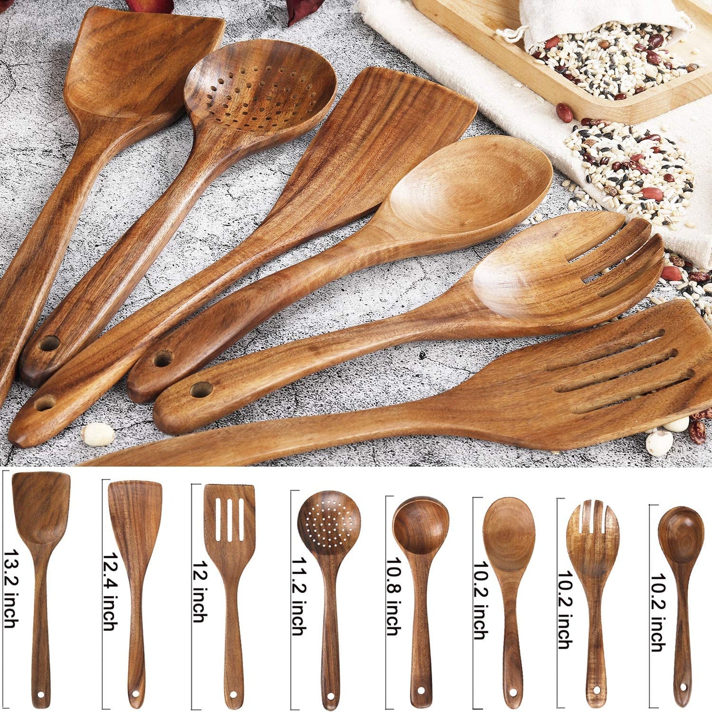 Wooden Spoons for Cooking Nonstick Kitchen Utensil Set