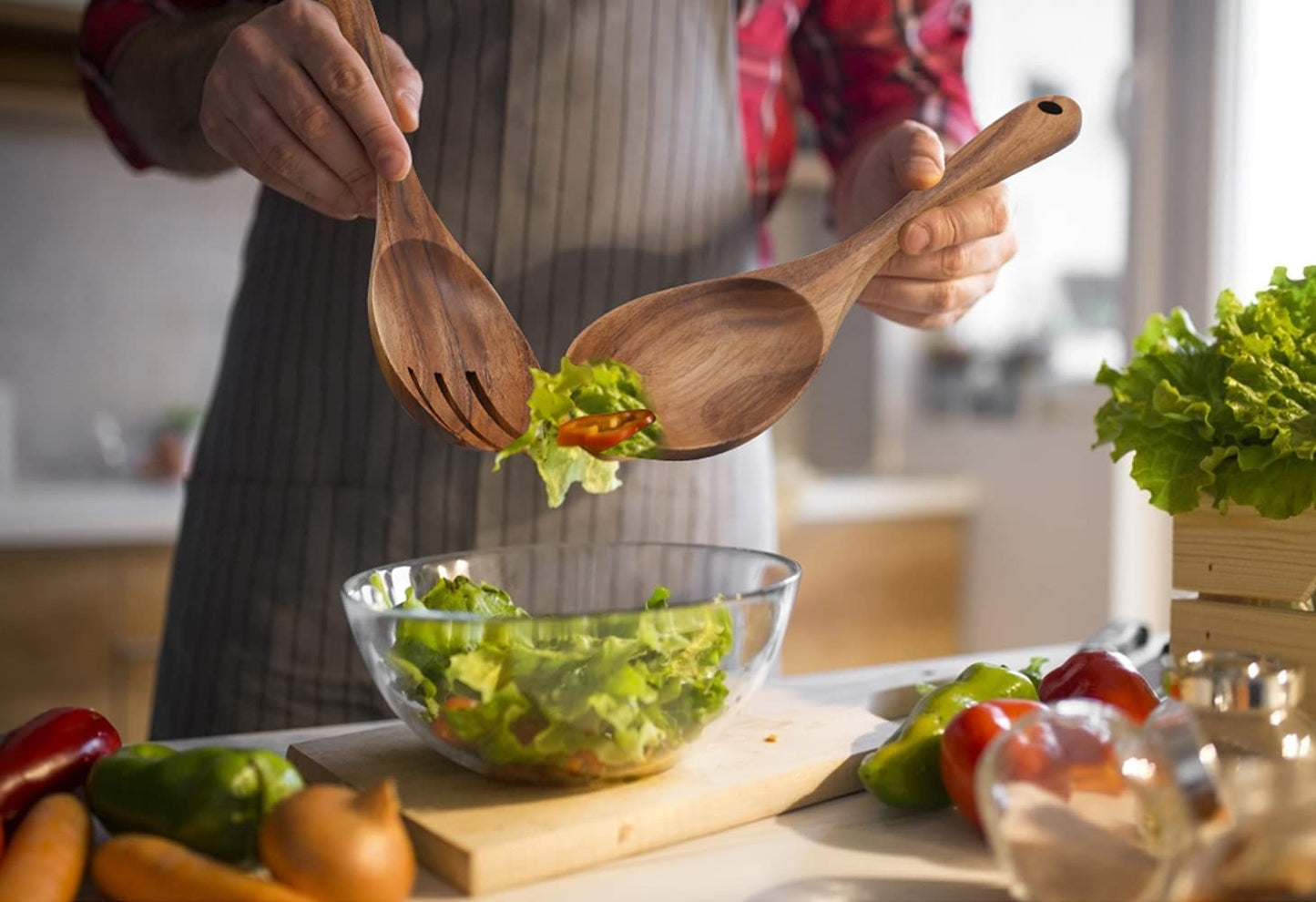 Wooden Acacia Salad Server Set