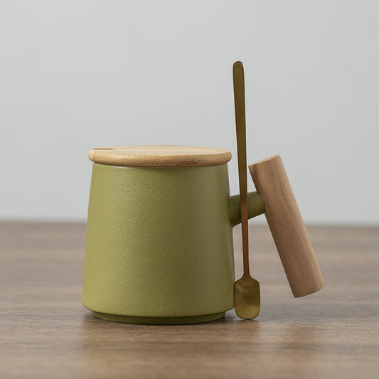 Wooden Handle Ceramic Mug Large Size