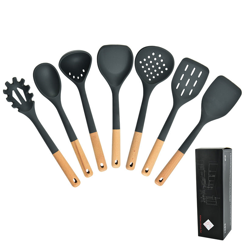 7 Piece Silcone Utensil with Wooden Handle