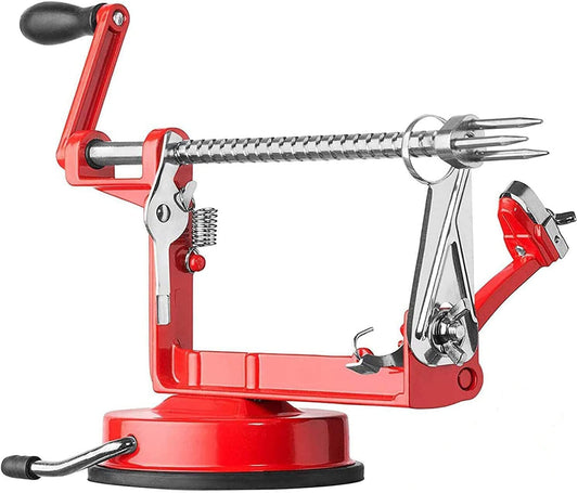 Apple Peeler Slicer Corer with Stainless Steel Blades and Suction Base Red