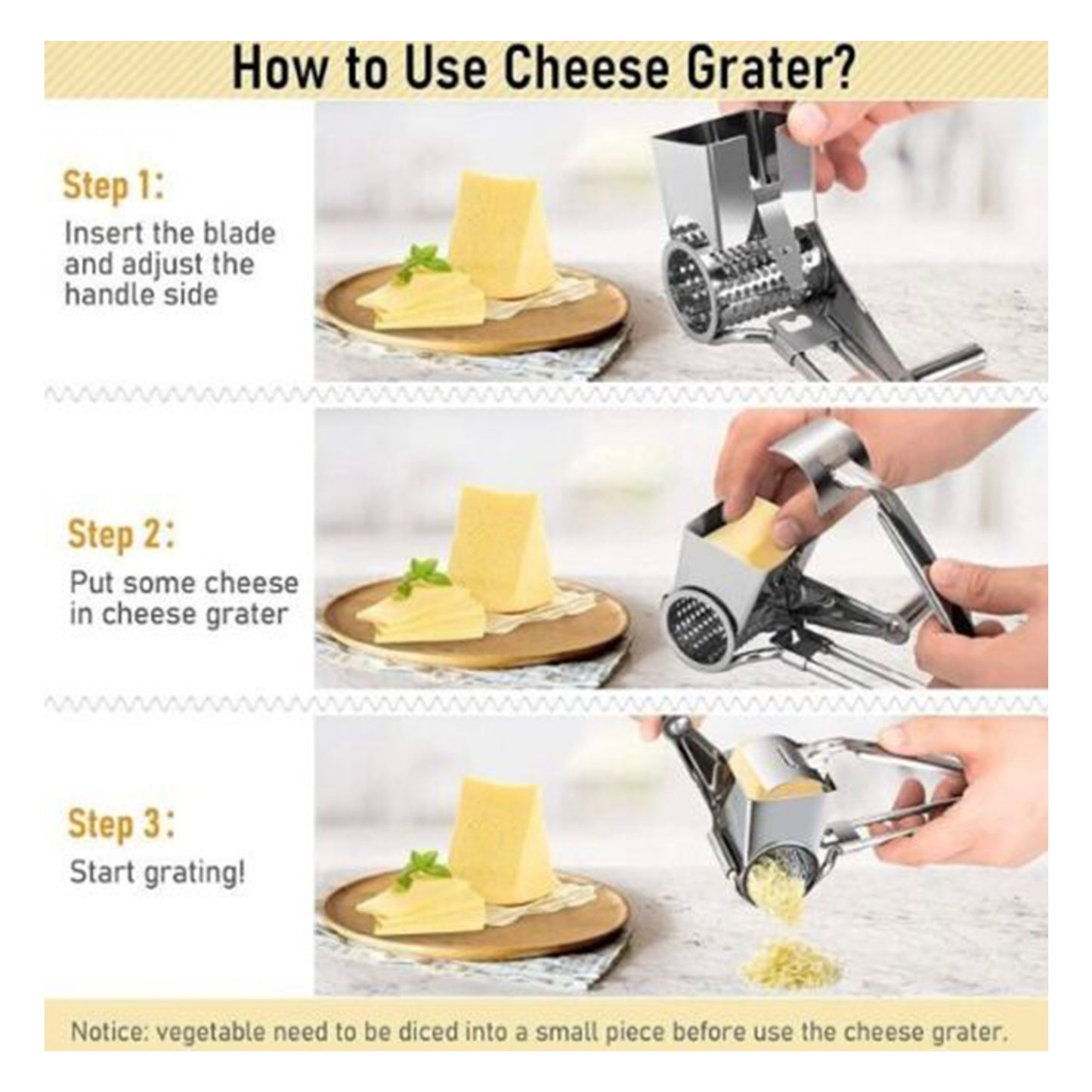 Cheese Grater Stainless Steel Vegetable Shredder Cutter Grinder 4 Drum Blades