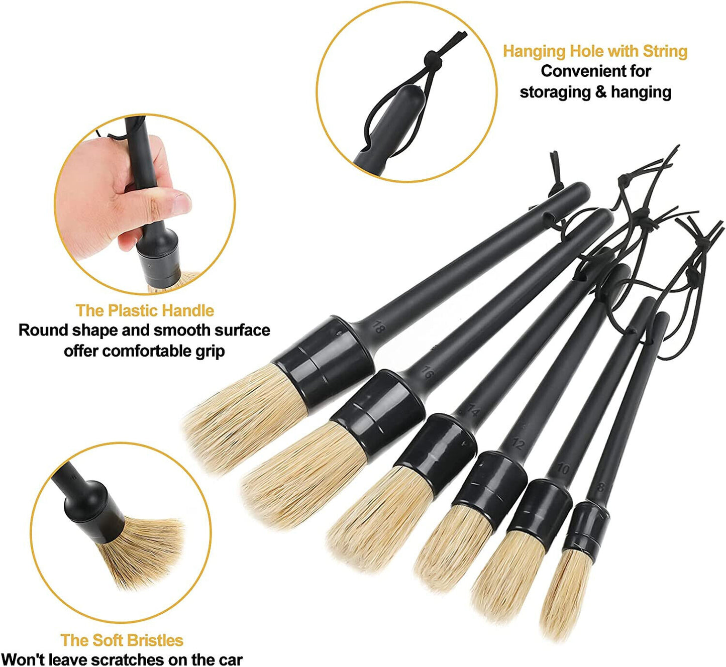 6 Pack Detailing Brush Set, Auto Detail Brushes Kit for Cleaning Car