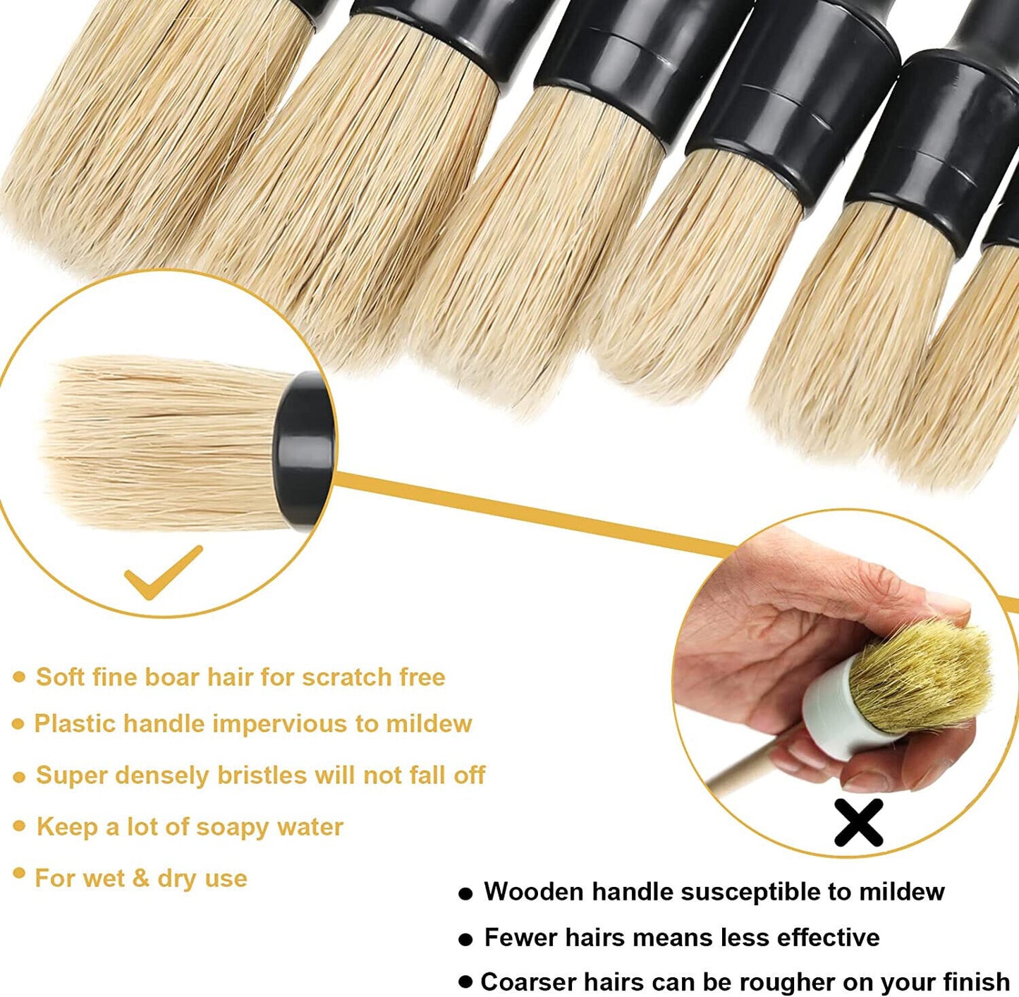 6 Pack Detailing Brush Set, Auto Detail Brushes Kit for Cleaning Car