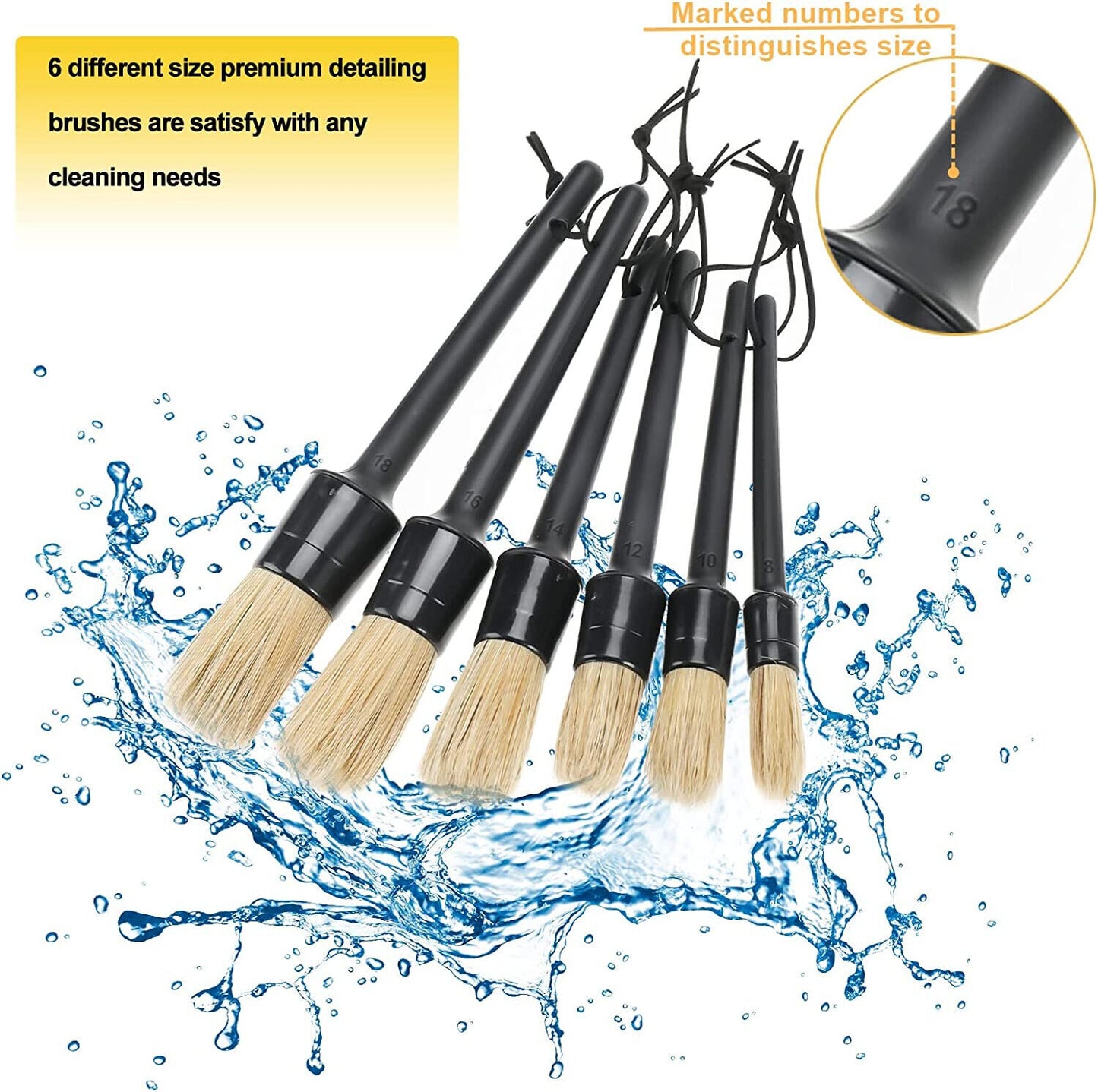 6 Pack Detailing Brush Set, Auto Detail Brushes Kit for Cleaning Car