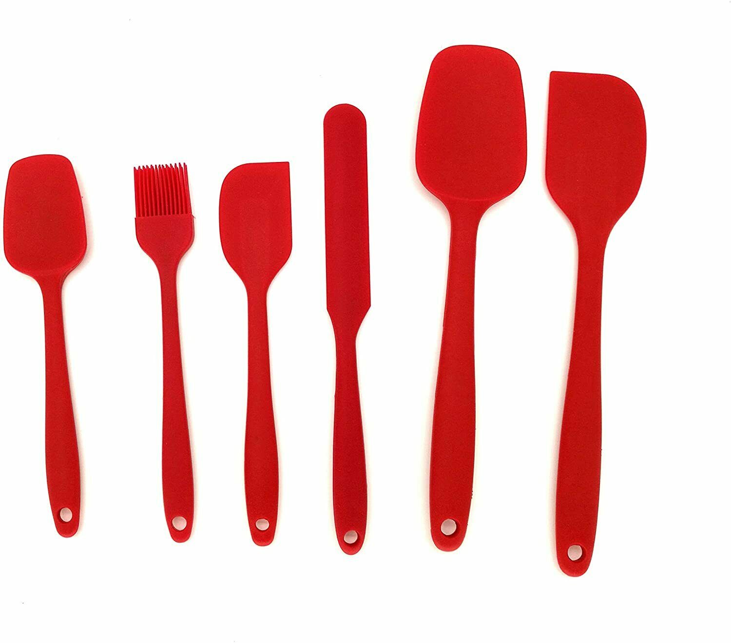 BINHAI Silicone Spatula Set - Red 6 Piece Non - Stick Rubber Spatula with Stainless Steel Core - Heat-Resistant Spatula Kitchen Utensils Set for