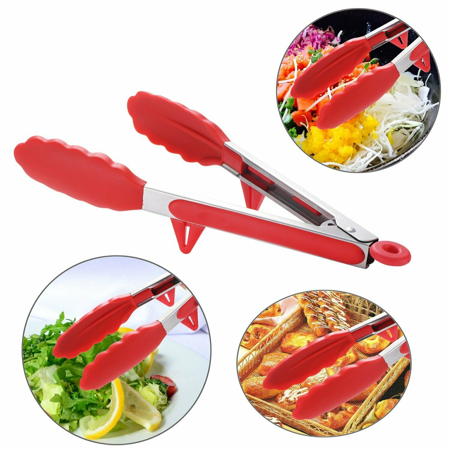 Kitchen Tong with Built-in Stand Food Tongs Set of 2, Red