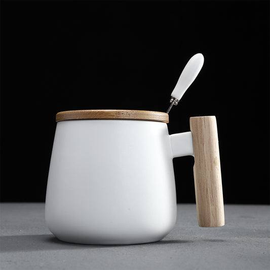 Wooden Handle Ceramic Large Coffee Mug